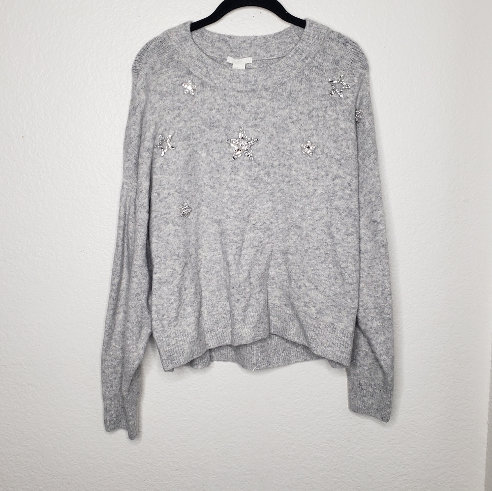 H&M Women's Gray Embellished Sweater Size Medium M